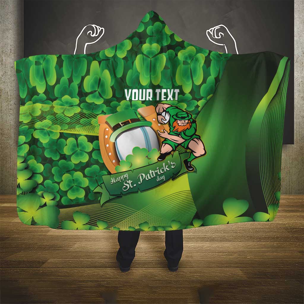 St Patrick's Day Ireland Rugby Custom Hooded Blanket Leprechaun Mascot Irish Shamrock Pattern - Wonder Print Shop