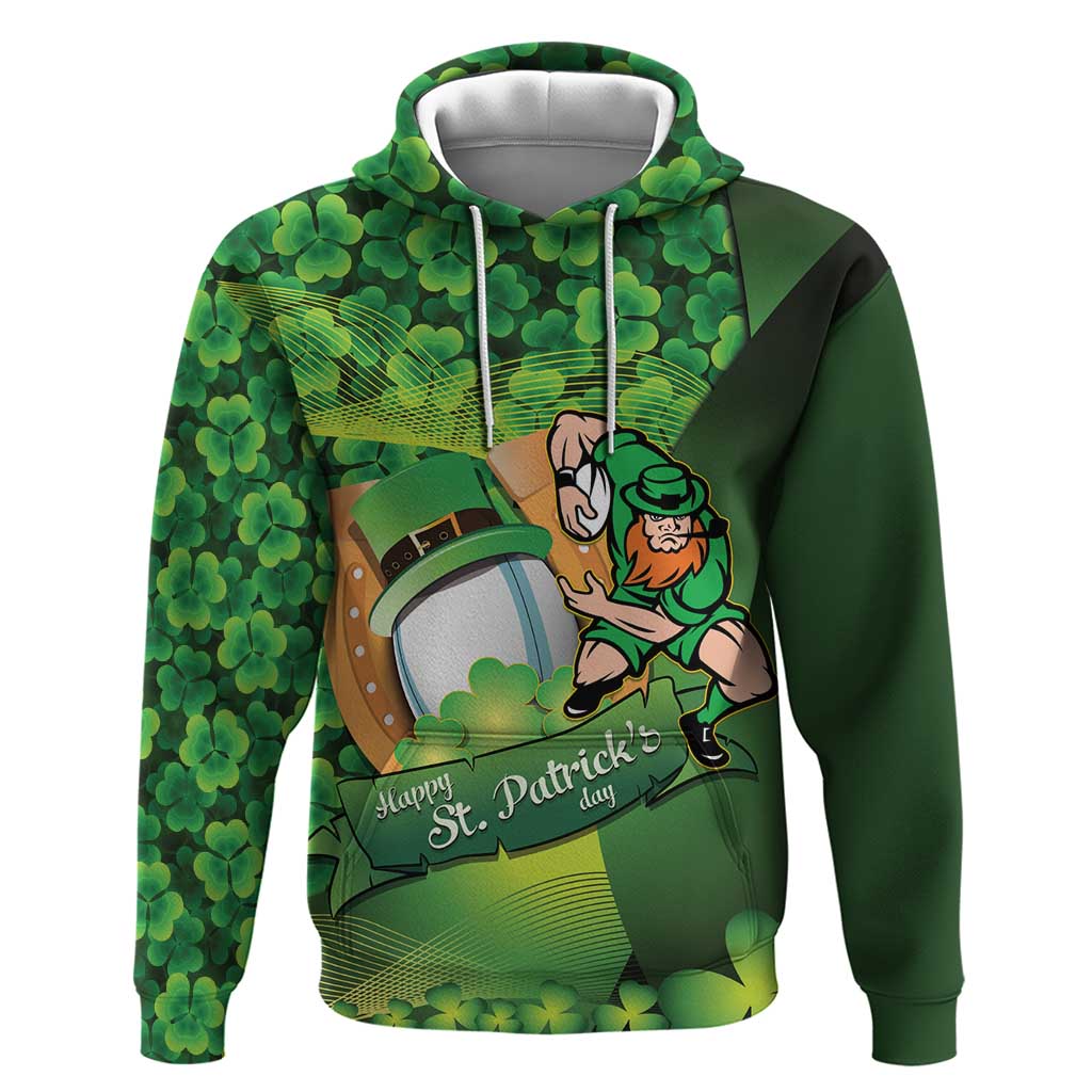 St Patrick's Day Ireland Rugby Custom Hoodie Leprechaun Mascot Irish Shamrock Pattern - Wonder Print Shop