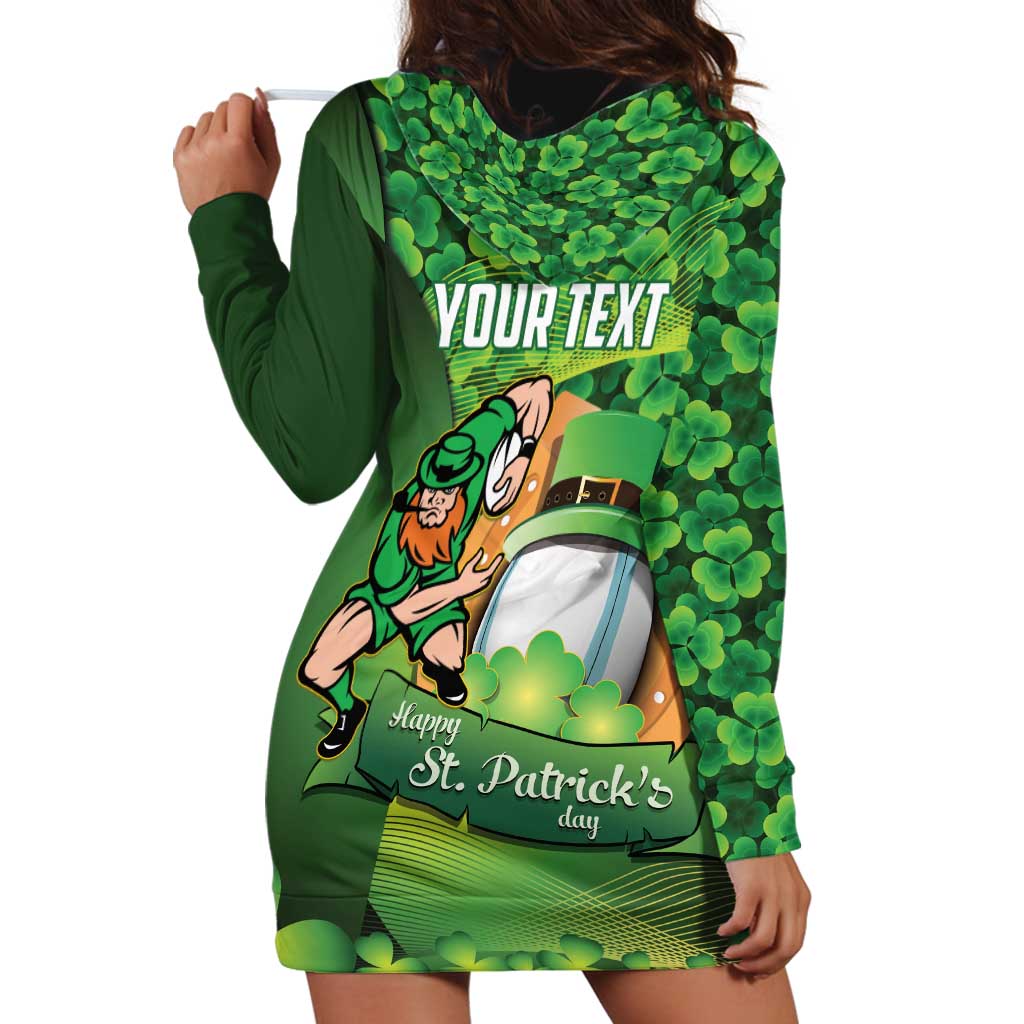 St Patrick's Day Ireland Rugby Custom Hoodie Dress Leprechaun Mascot Irish Shamrock Pattern - Wonder Print Shop