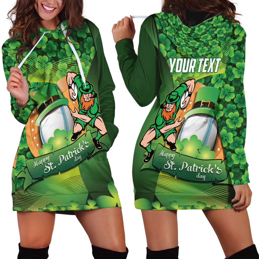 St Patrick's Day Ireland Rugby Custom Hoodie Dress Leprechaun Mascot Irish Shamrock Pattern - Wonder Print Shop