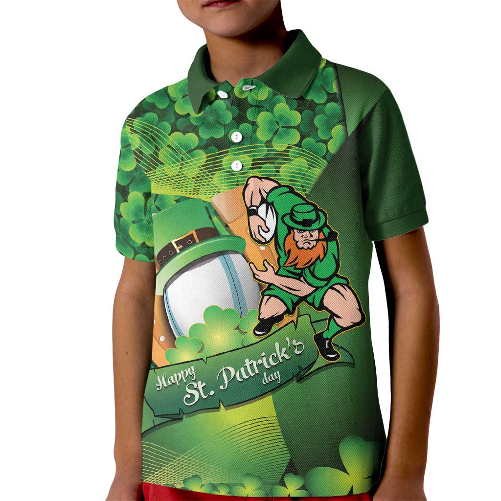 St Patrick's Day Ireland Rugby Custom Kid Polo Shirt Leprechaun Mascot Irish Shamrock Pattern - Wonder Print Shop