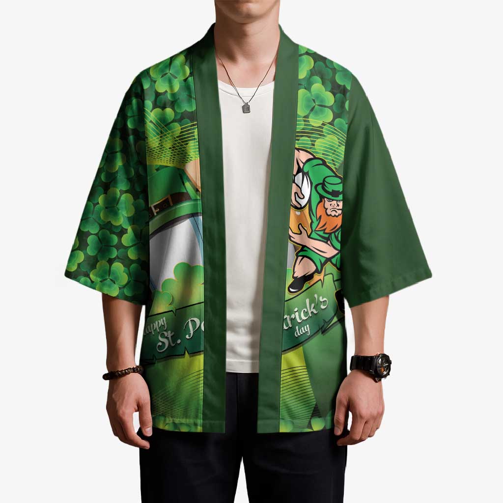 St Patrick's Day Ireland Rugby Custom Kimono Leprechaun Mascot Irish Shamrock Pattern - Wonder Print Shop