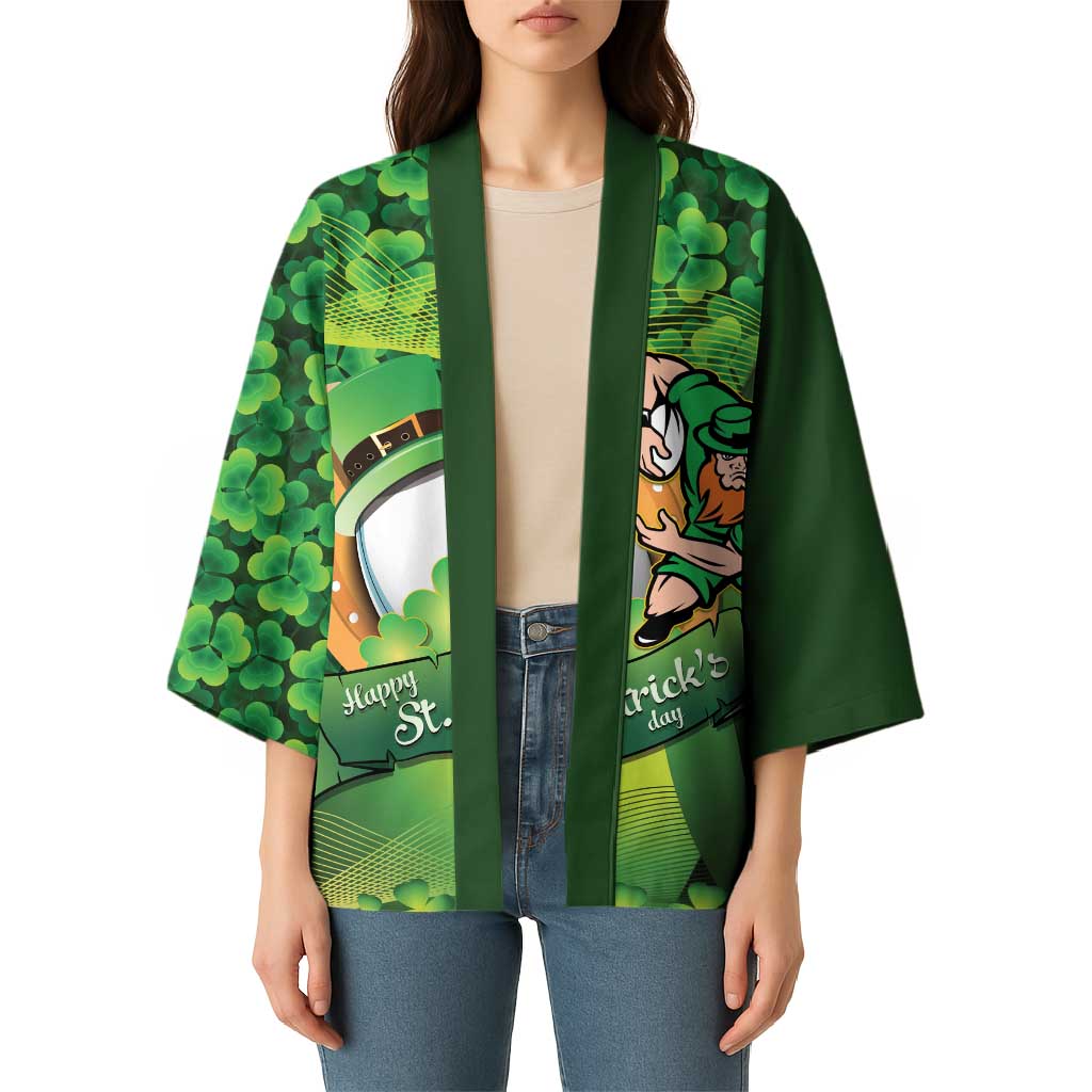 St Patrick's Day Ireland Rugby Custom Kimono Leprechaun Mascot Irish Shamrock Pattern - Wonder Print Shop