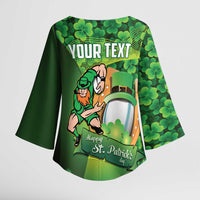 St Patrick's Day Ireland Rugby Custom Kimono Sleeve Blouse Leprechaun Mascot Irish Shamrock Pattern - Wonder Print Shop