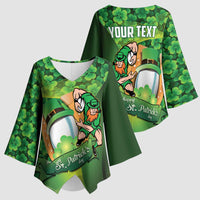 St Patrick's Day Ireland Rugby Custom Kimono Sleeve Blouse Leprechaun Mascot Irish Shamrock Pattern - Wonder Print Shop