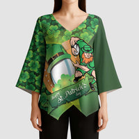 St Patrick's Day Ireland Rugby Custom Kimono Sleeve Blouse Leprechaun Mascot Irish Shamrock Pattern - Wonder Print Shop