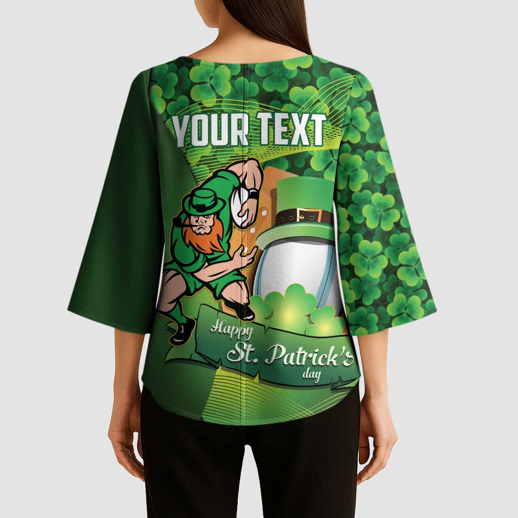 St Patrick's Day Ireland Rugby Custom Kimono Sleeve Blouse Leprechaun Mascot Irish Shamrock Pattern - Wonder Print Shop