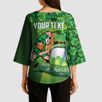 St Patrick's Day Ireland Rugby Custom Kimono Sleeve Blouse Leprechaun Mascot Irish Shamrock Pattern - Wonder Print Shop