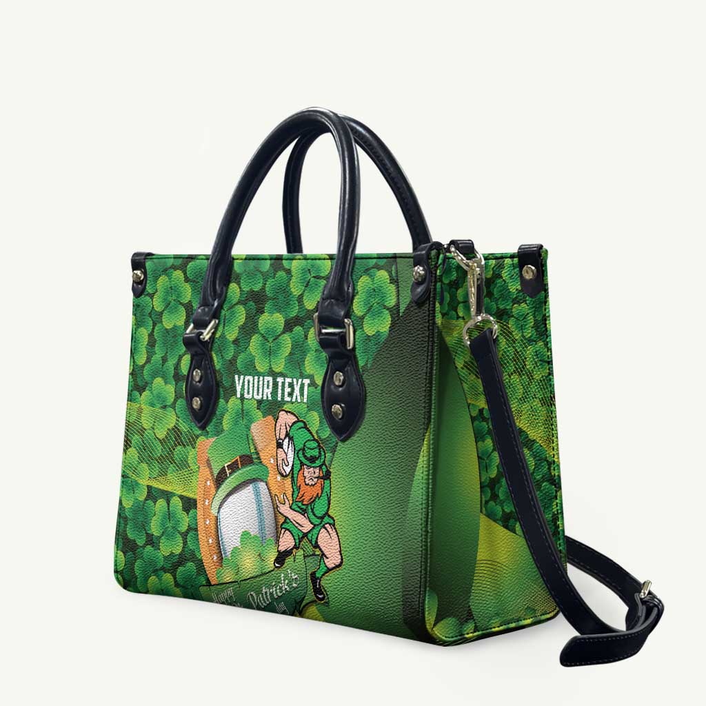 St Patrick's Day Ireland Rugby Custom Leather Bag Leprechaun Mascot Irish Shamrock Pattern - Wonder Print Shop