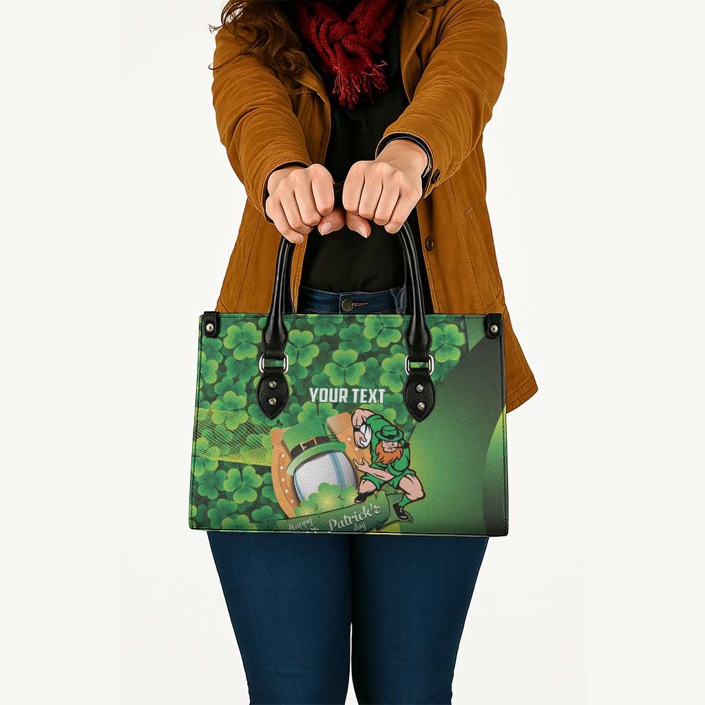 St Patrick's Day Ireland Rugby Custom Leather Bag Leprechaun Mascot Irish Shamrock Pattern - Wonder Print Shop