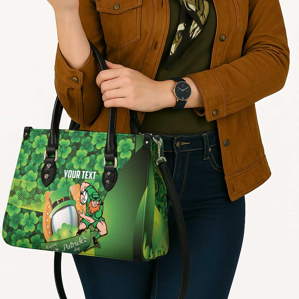 St Patrick's Day Ireland Rugby Custom Leather Bag Leprechaun Mascot Irish Shamrock Pattern - Wonder Print Shop