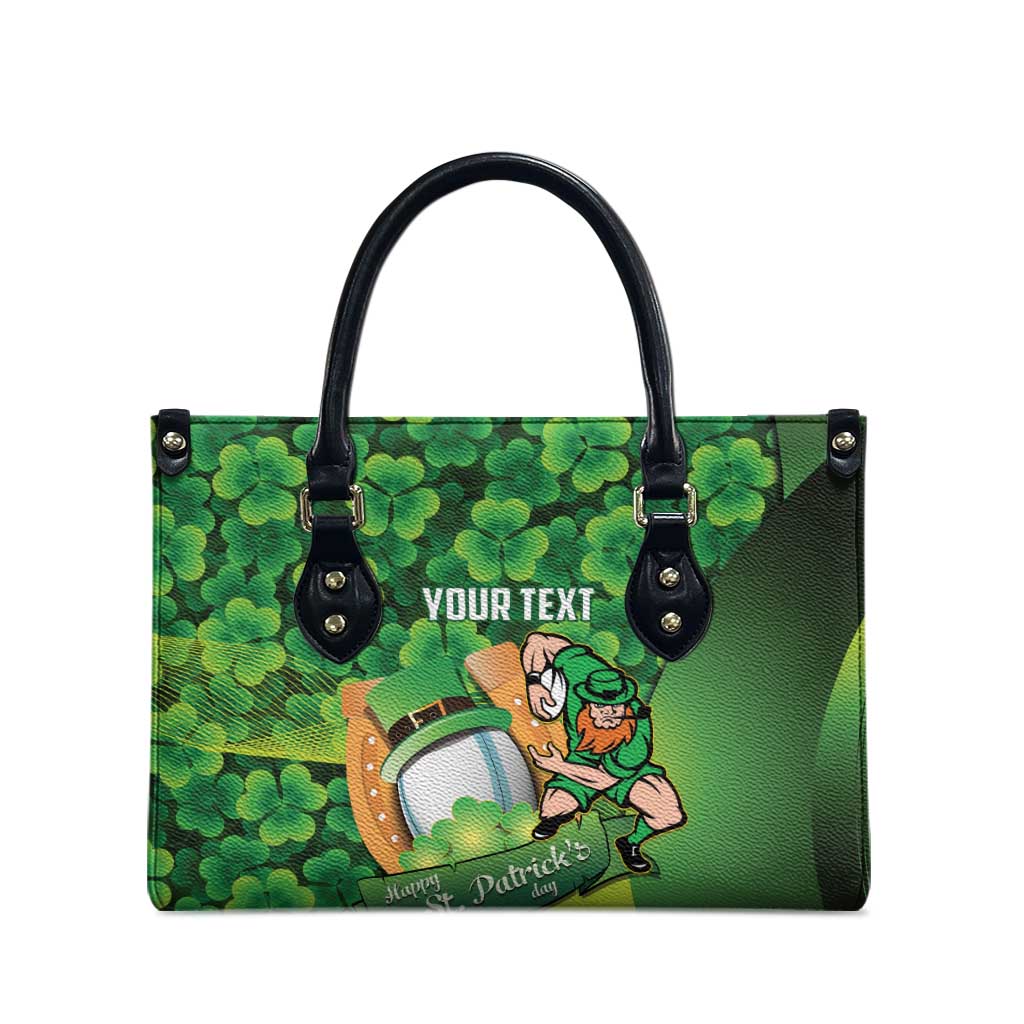St Patrick's Day Ireland Rugby Custom Leather Bag Leprechaun Mascot Irish Shamrock Pattern - Wonder Print Shop