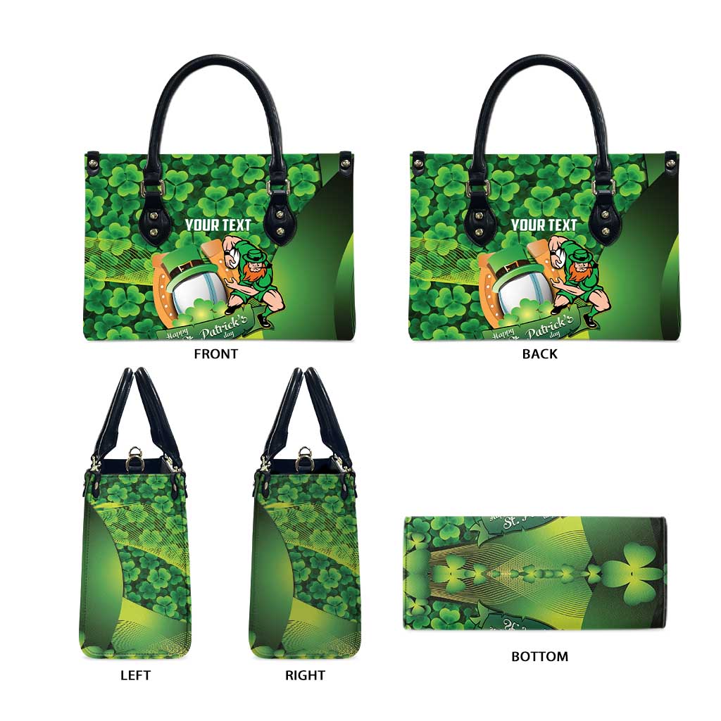 St Patrick's Day Ireland Rugby Custom Leather Bag Leprechaun Mascot Irish Shamrock Pattern - Wonder Print Shop