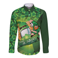 St Patrick's Day Ireland Rugby Custom Long Sleeve Button Shirt Leprechaun Mascot Irish Shamrock Pattern - Wonder Print Shop