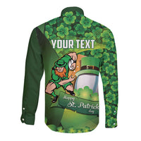 St Patrick's Day Ireland Rugby Custom Long Sleeve Button Shirt Leprechaun Mascot Irish Shamrock Pattern - Wonder Print Shop