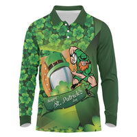 St Patrick's Day Ireland Rugby Custom Long Sleeve Polo Shirt Leprechaun Mascot Irish Shamrock Pattern - Wonder Print Shop