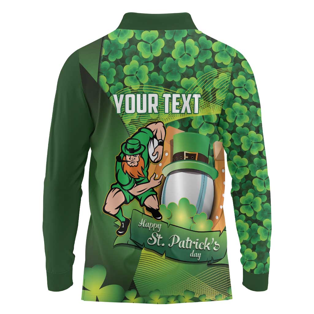 St Patrick's Day Ireland Rugby Custom Long Sleeve Polo Shirt Leprechaun Mascot Irish Shamrock Pattern - Wonder Print Shop