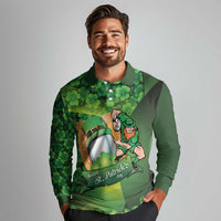 St Patrick's Day Ireland Rugby Custom Long Sleeve Polo Shirt Leprechaun Mascot Irish Shamrock Pattern - Wonder Print Shop