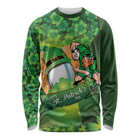 St Patrick's Day Ireland Rugby Custom Long Sleeve Shirt Leprechaun Mascot Irish Shamrock Pattern - Wonder Print Shop