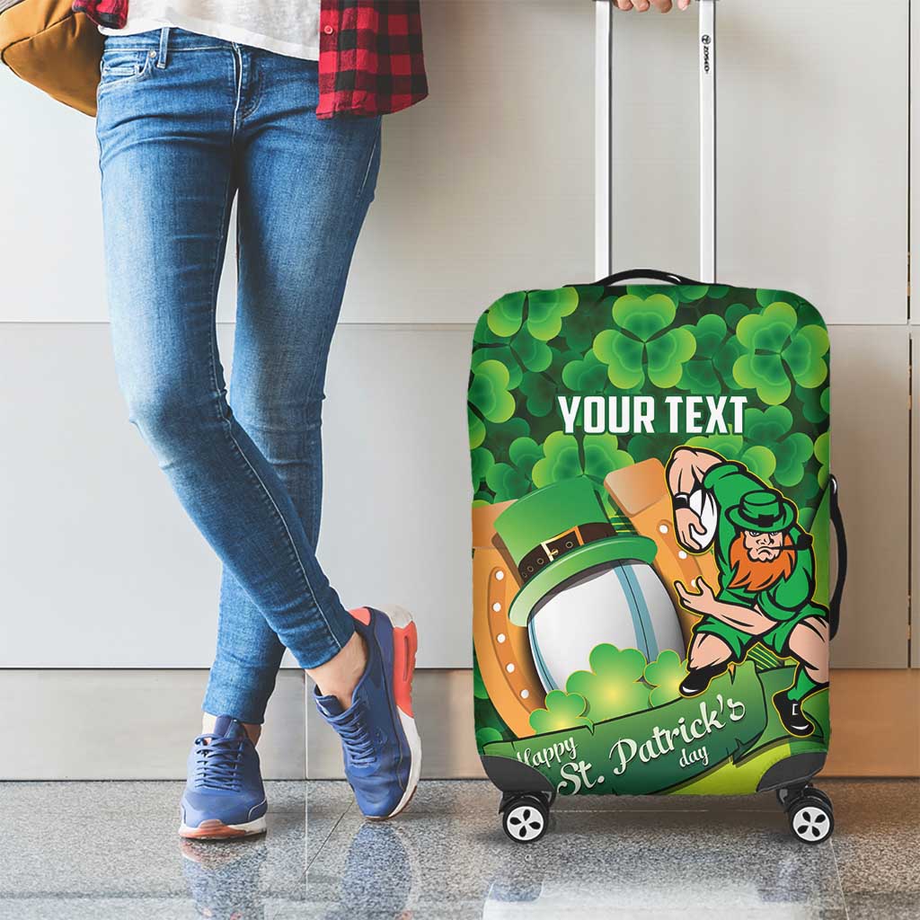 St Patrick's Day Ireland Rugby Custom Luggage Cover Leprechaun Mascot Irish Shamrock Pattern - Wonder Print Shop