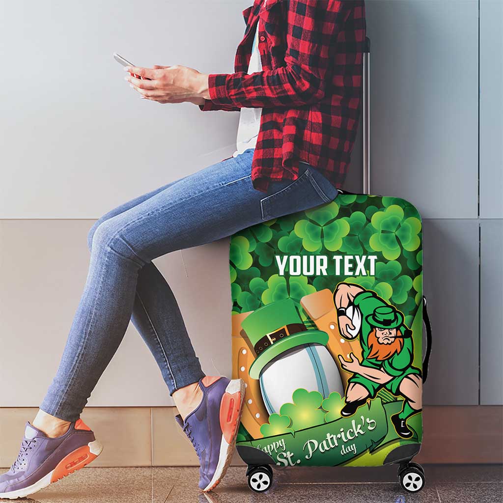 St Patrick's Day Ireland Rugby Custom Luggage Cover Leprechaun Mascot Irish Shamrock Pattern - Wonder Print Shop