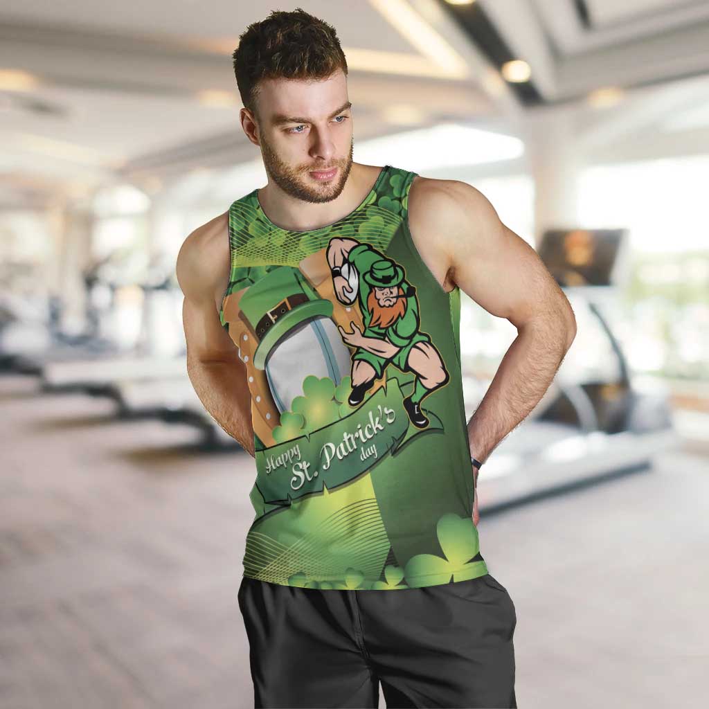 St Patrick's Day Ireland Rugby Custom Men Tank Top Leprechaun Mascot Irish Shamrock Pattern - Wonder Print Shop