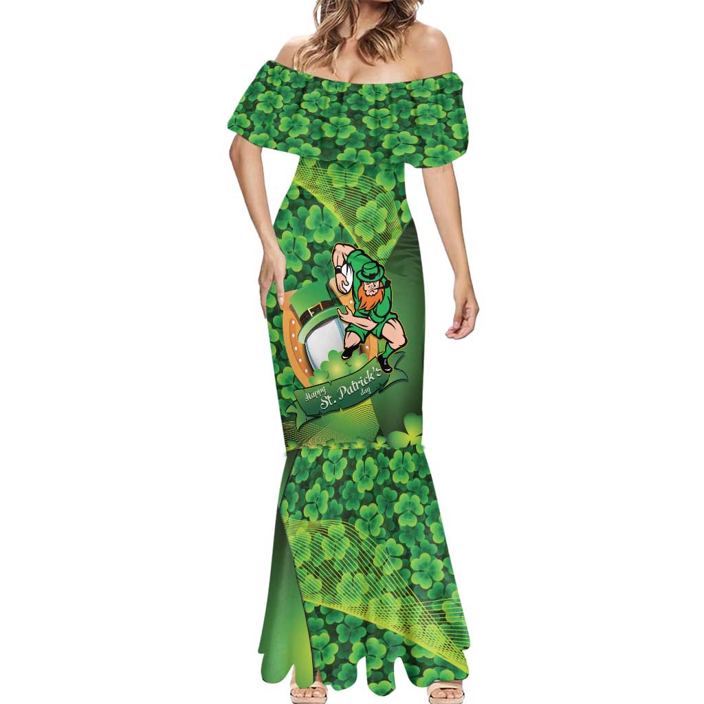 St Patrick's Day Ireland Rugby Custom Mermaid Dress Leprechaun Mascot Irish Shamrock Pattern - Wonder Print Shop