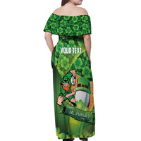 St Patrick's Day Ireland Rugby Custom Off Shoulder Maxi Dress Leprechaun Mascot Irish Shamrock Pattern - Wonder Print Shop