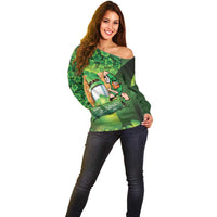 St Patrick's Day Ireland Rugby Custom Off Shoulder Sweater Leprechaun Mascot Irish Shamrock Pattern - Wonder Print Shop