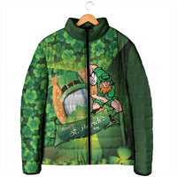 St Patrick's Day Ireland Rugby Custom Padded Jacket Leprechaun Mascot Irish Shamrock Pattern - Wonder Print Shop
