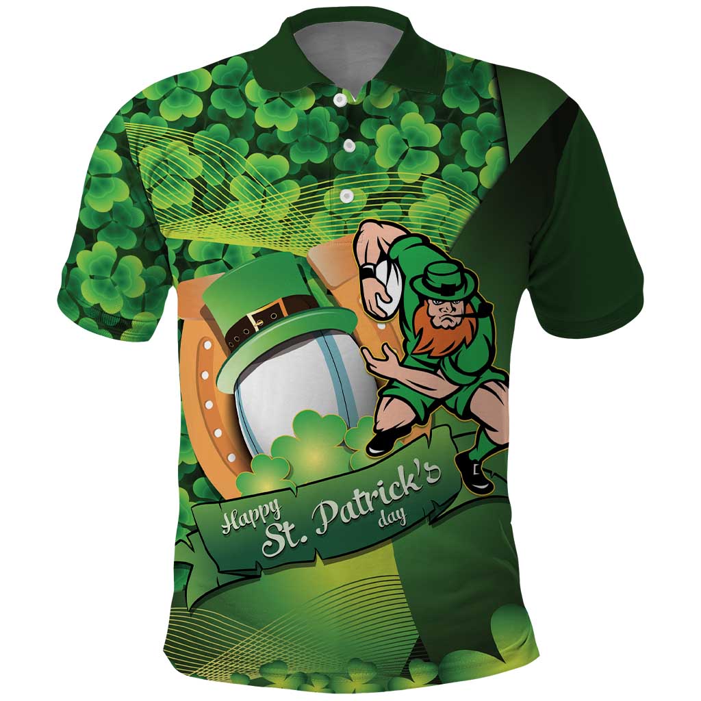 St Patrick's Day Ireland Rugby Custom Polo Shirt Leprechaun Mascot Irish Shamrock Pattern - Wonder Print Shop