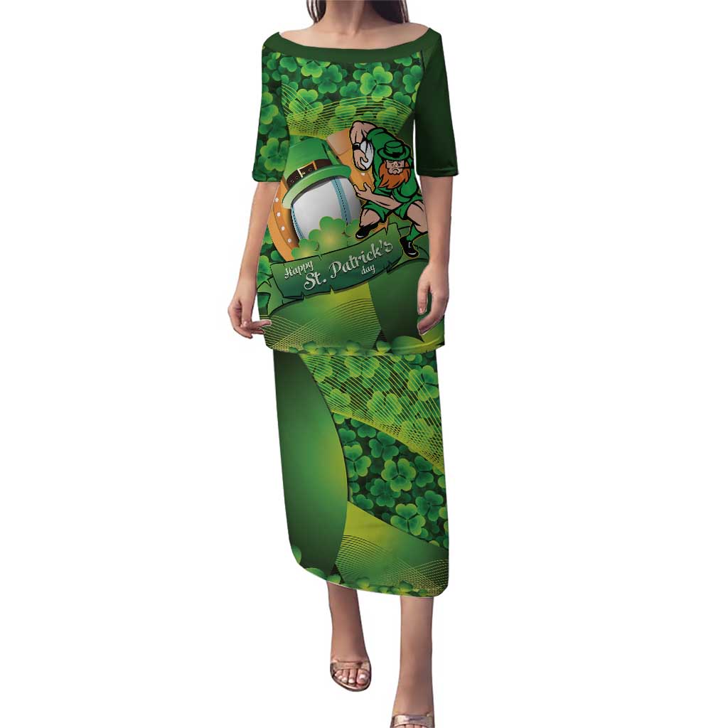 St Patrick's Day Ireland Rugby Custom Puletasi Leprechaun Mascot Irish Shamrock Pattern - Wonder Print Shop