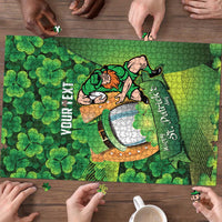 St Patrick's Day Ireland Rugby Custom Puzzle Leprechaun Mascot Irish Shamrock Pattern - Wonder Print Shop