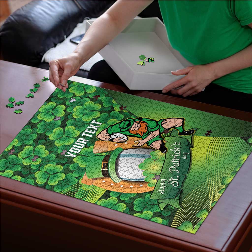 St Patrick's Day Ireland Rugby Custom Puzzle Leprechaun Mascot Irish Shamrock Pattern - Wonder Print Shop