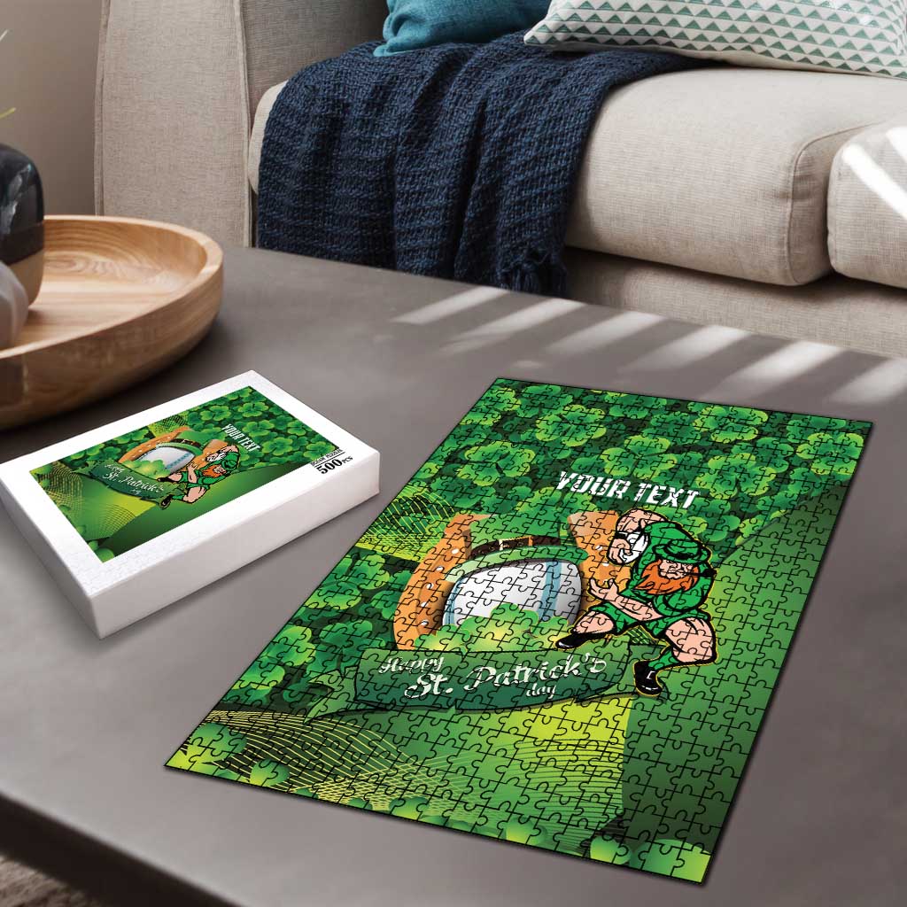 St Patrick's Day Ireland Rugby Custom Puzzle Leprechaun Mascot Irish Shamrock Pattern - Wonder Print Shop
