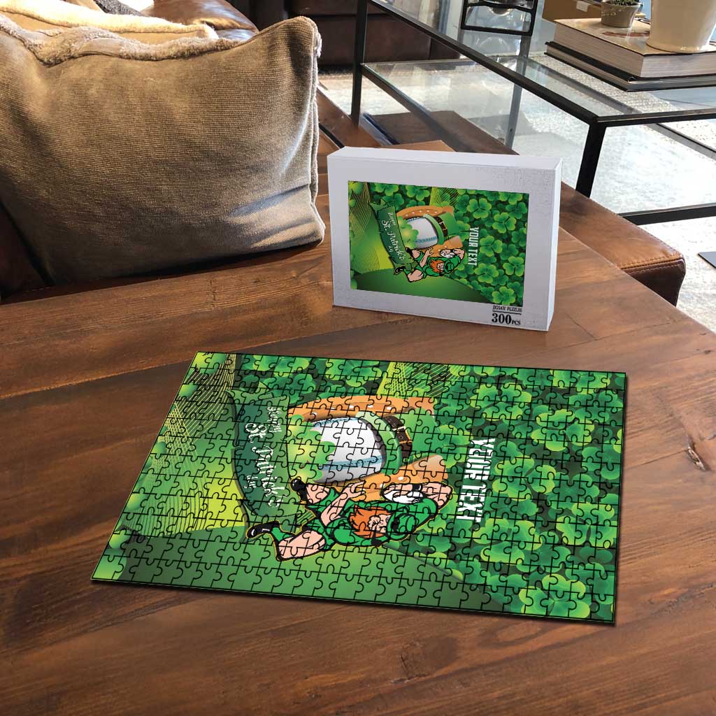 St Patrick's Day Ireland Rugby Custom Puzzle Leprechaun Mascot Irish Shamrock Pattern - Wonder Print Shop