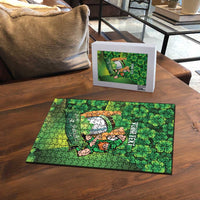 St Patrick's Day Ireland Rugby Custom Puzzle Leprechaun Mascot Irish Shamrock Pattern - Wonder Print Shop