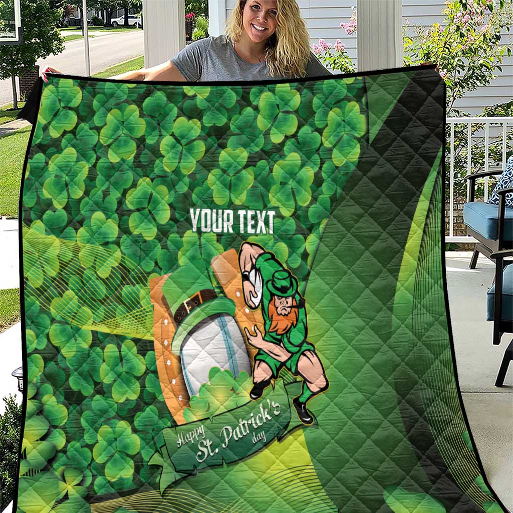 St Patrick's Day Ireland Rugby Custom Quilt Leprechaun Mascot Irish Shamrock Pattern - Wonder Print Shop