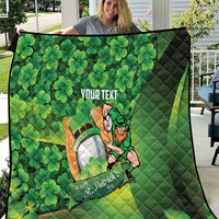 St Patrick's Day Ireland Rugby Custom Quilt Leprechaun Mascot Irish Shamrock Pattern - Wonder Print Shop
