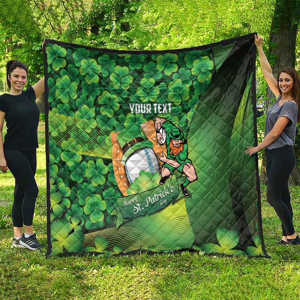 St Patrick's Day Ireland Rugby Custom Quilt Leprechaun Mascot Irish Shamrock Pattern - Wonder Print Shop
