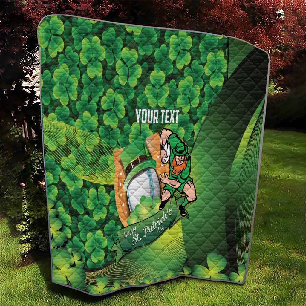 St Patrick's Day Ireland Rugby Custom Quilt Leprechaun Mascot Irish Shamrock Pattern - Wonder Print Shop