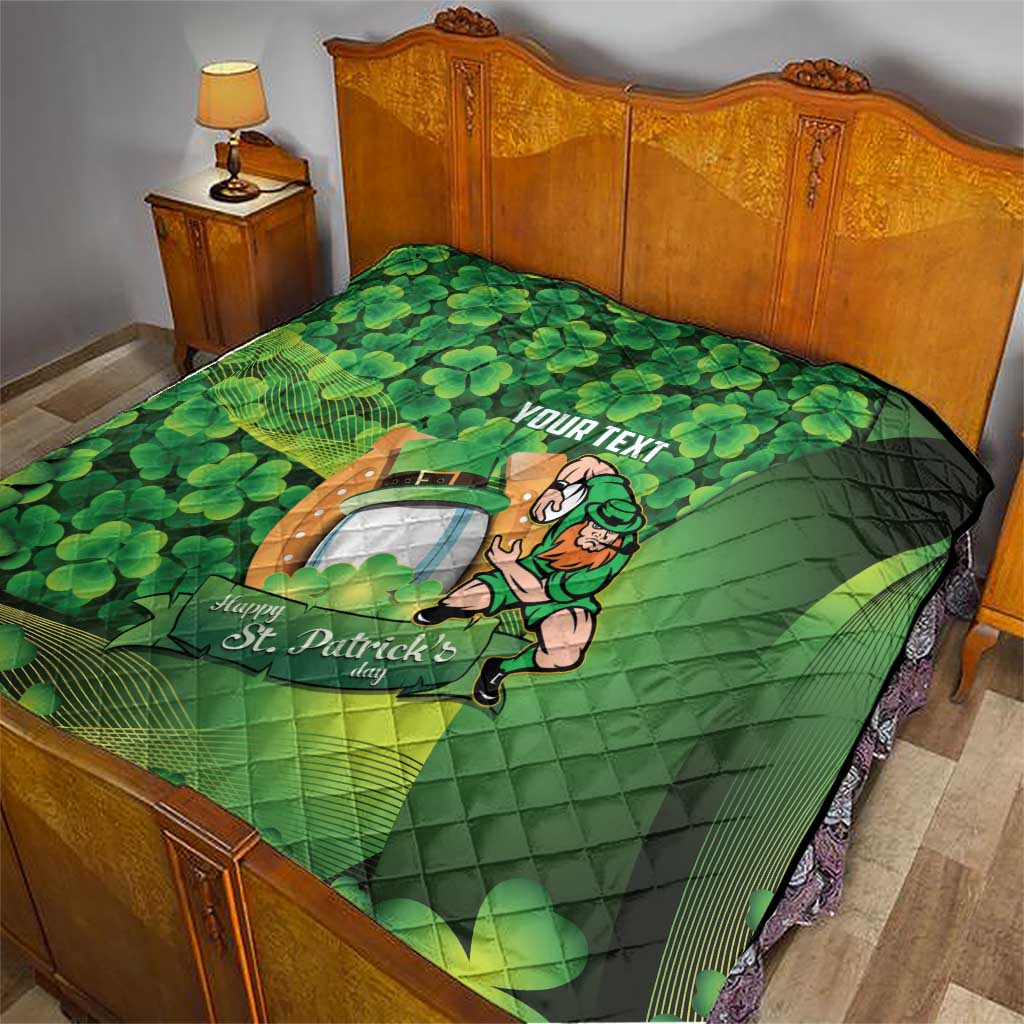 St Patrick's Day Ireland Rugby Custom Quilt Leprechaun Mascot Irish Shamrock Pattern - Wonder Print Shop