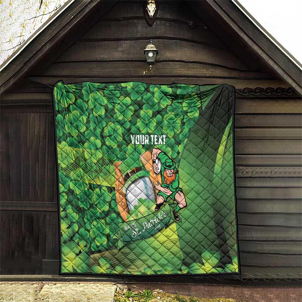 St Patrick's Day Ireland Rugby Custom Quilt Leprechaun Mascot Irish Shamrock Pattern - Wonder Print Shop