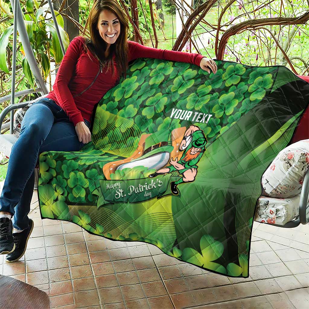 St Patrick's Day Ireland Rugby Custom Quilt Leprechaun Mascot Irish Shamrock Pattern - Wonder Print Shop