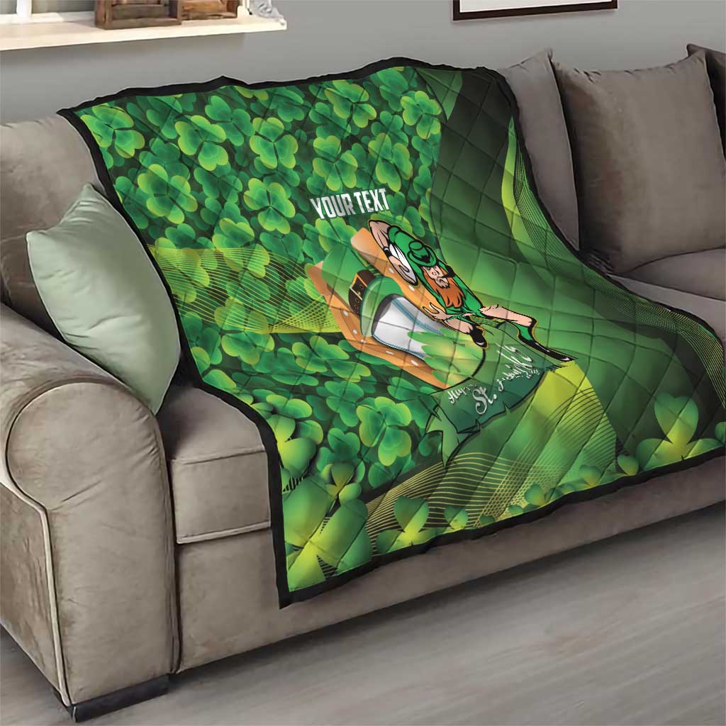 St Patrick's Day Ireland Rugby Custom Quilt Leprechaun Mascot Irish Shamrock Pattern - Wonder Print Shop