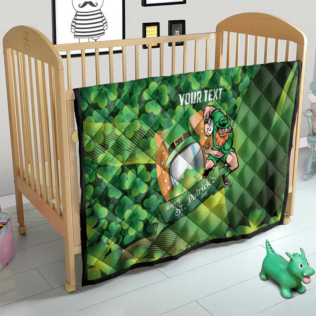 St Patrick's Day Ireland Rugby Custom Quilt Leprechaun Mascot Irish Shamrock Pattern - Wonder Print Shop
