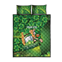 St Patrick's Day Ireland Rugby Custom Quilt Bed Set Leprechaun Mascot Irish Shamrock Pattern - Wonder Print Shop