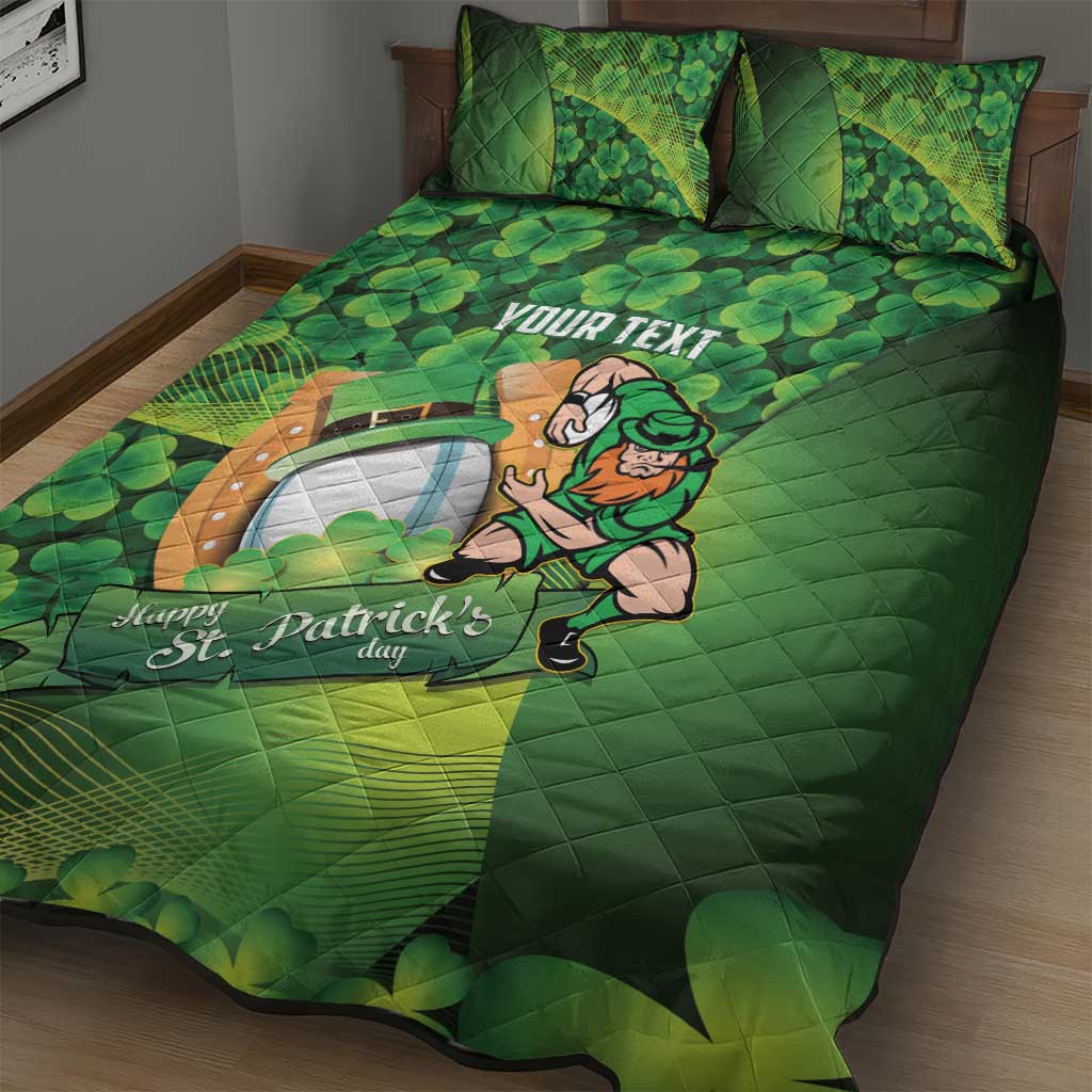 St Patrick's Day Ireland Rugby Custom Quilt Bed Set Leprechaun Mascot Irish Shamrock Pattern - Wonder Print Shop