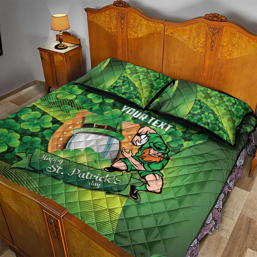 St Patrick's Day Ireland Rugby Custom Quilt Bed Set Leprechaun Mascot Irish Shamrock Pattern - Wonder Print Shop