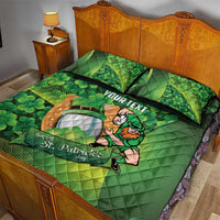 St Patrick's Day Ireland Rugby Custom Quilt Bed Set Leprechaun Mascot Irish Shamrock Pattern - Wonder Print Shop